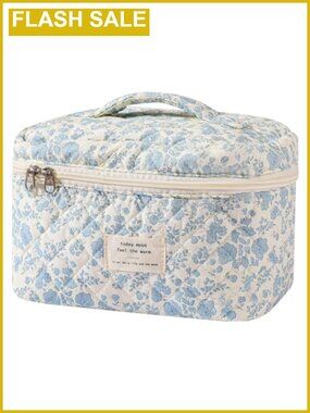 Cotton Floral Makeup Bag Large Cosmetic Toiletry Organizer Zipper